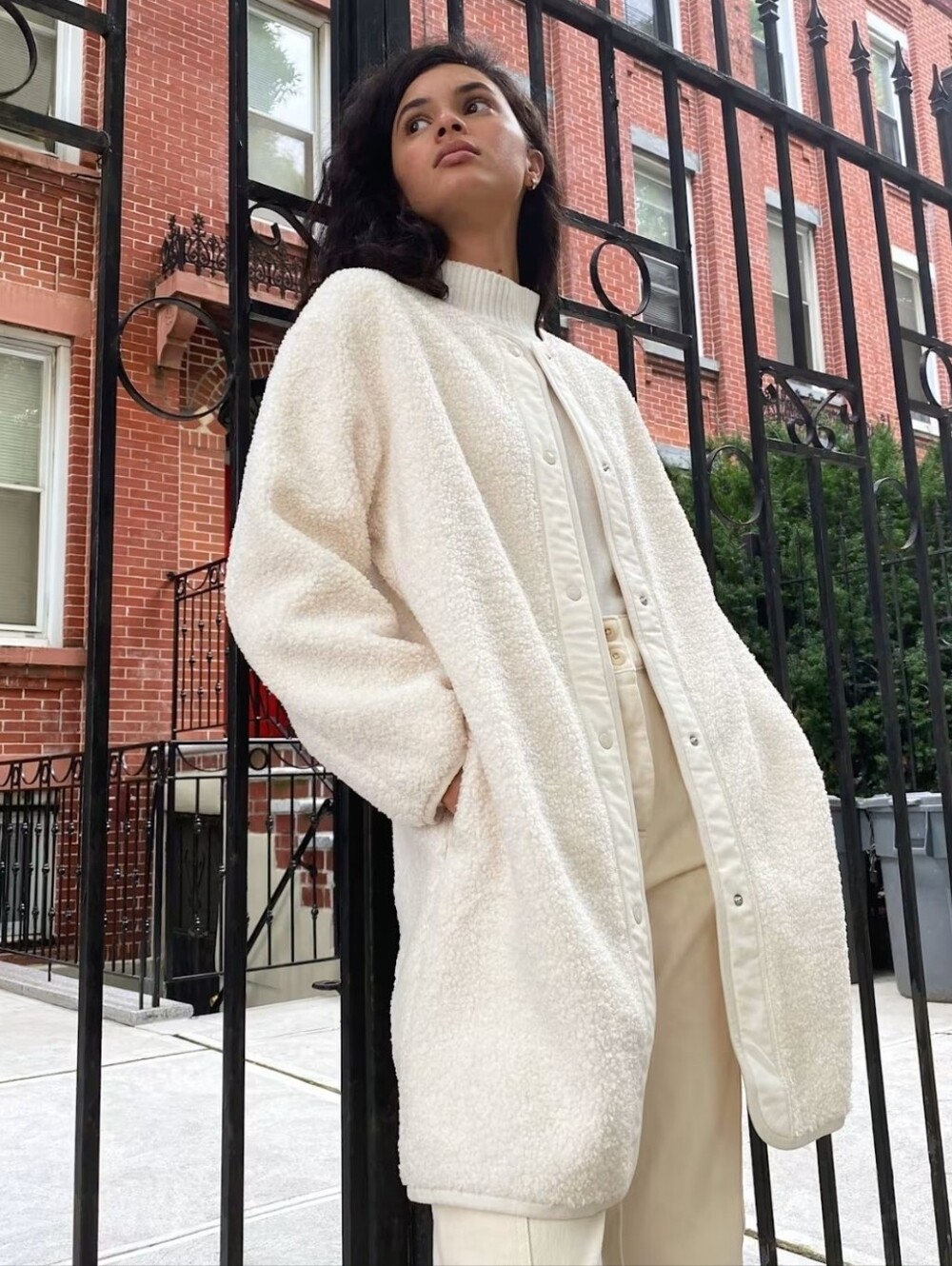 Aritzia Wilfred Cream Fleece Teddy Sherpa Long Liner Coat Jacket